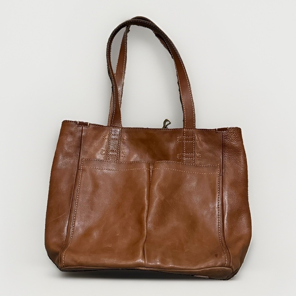 Frye Mindy Leather Pocket Tote Cognac Brown Large DB0462